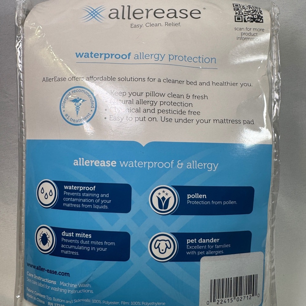Allerease Full Mattress Encasement Waterproof Allergy Protection 12in Deep White - Picture 4 of 5